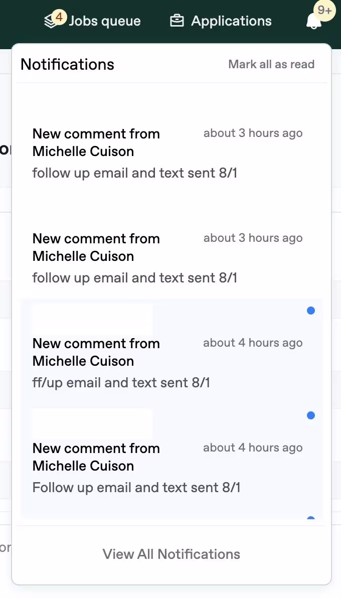 Notifications view showing @ mentions and notifications